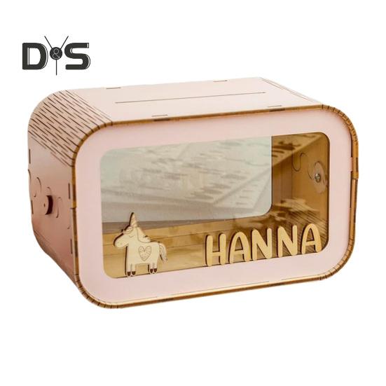 

Прозрачная деревянная копилка большой емкости, копилка для монет, контейнер для денег, для детей и взрослых, сделай сам, мультяшный футляр для хранения, банка для украшения M