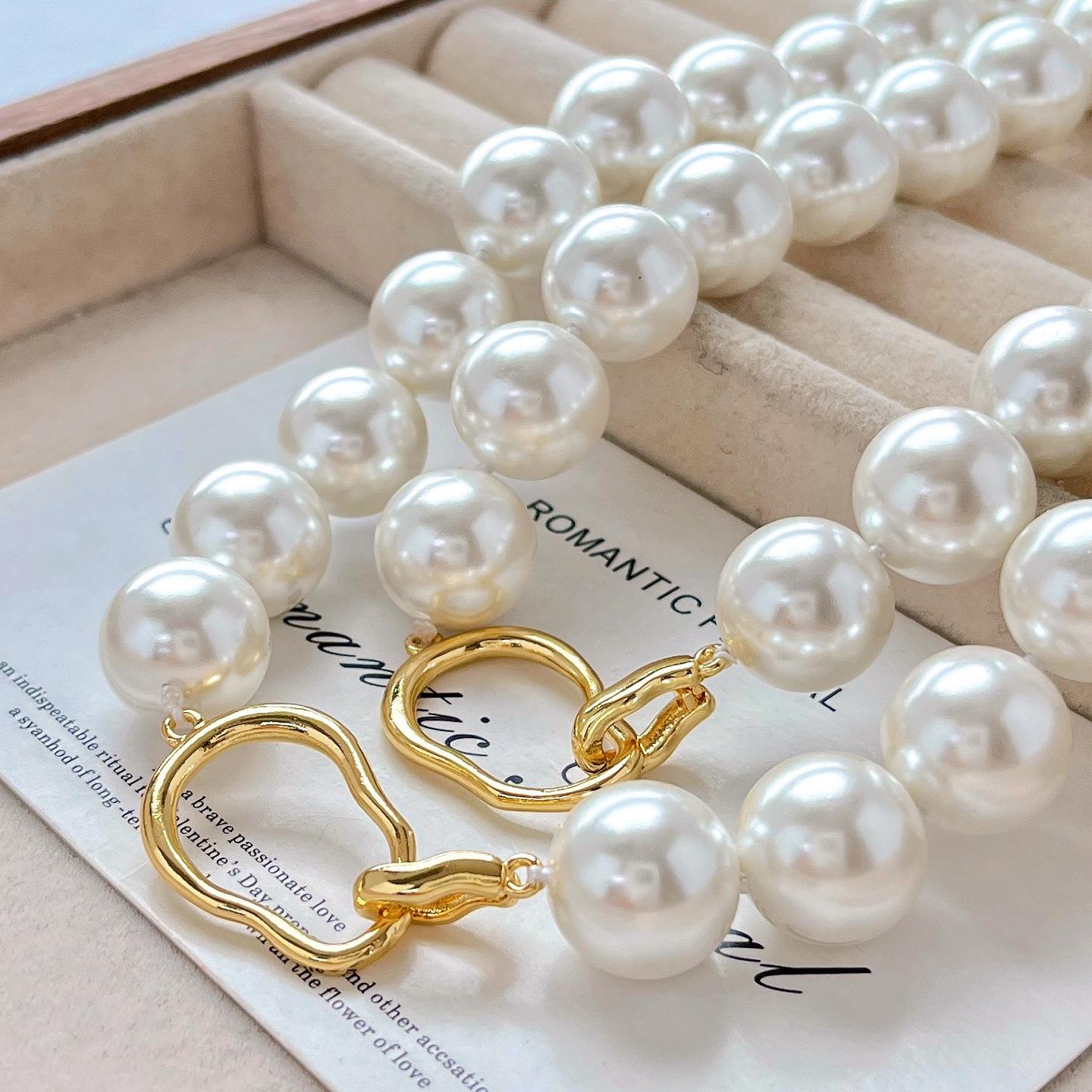 14Mm High Quality Artificial Pearl Shell Bead Necklace Collarbone Chain