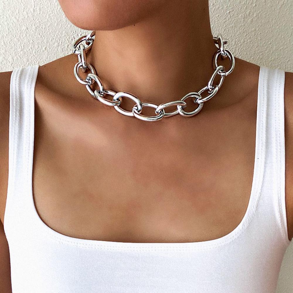 Chain On The Neck Thick Massive Chunky Choker Grunge Girl Chokers Goth Jewelry Kpop Aesthetic Decorations For Women Accessories