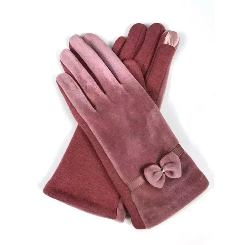 

New Womens Gloves Mink Velvet Bowknot Winter New Womens Fingertip Touch Screen Gloves Adult Warm Gloves рожевий