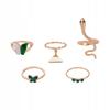 Set mit 5 goldenen Ringen im Retro-Punk-Vintage-Stil mit Schlangen- und Schmetterlingsmotiven (grün)