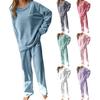 Women Set Long Sleeve Lounging Warm Fleece Sleepwear Winter High Elastic Crewneck Loungewear Sets