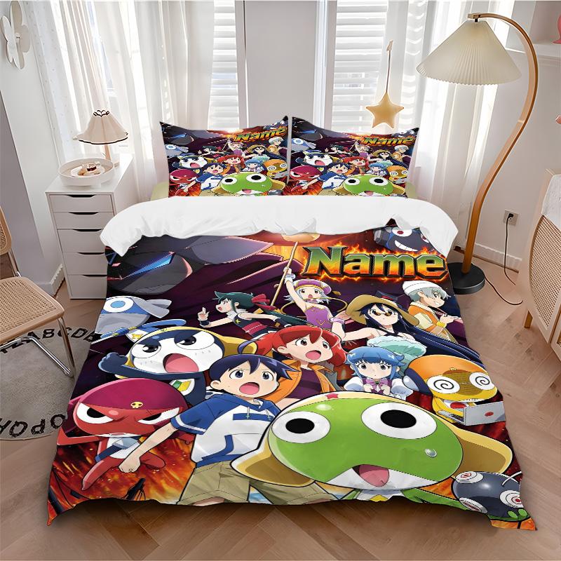 Custom Name Keroro Gunso Anime Characters Print 3Pcs Bedding Set Duvet Cover With 2 Bedro Pillowcase Home Birthday Gift