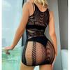Women Fishing Net Sexy Babydoll Lingerie Sleepwear Rhinestone Studded  Cut-out Tight Dress
