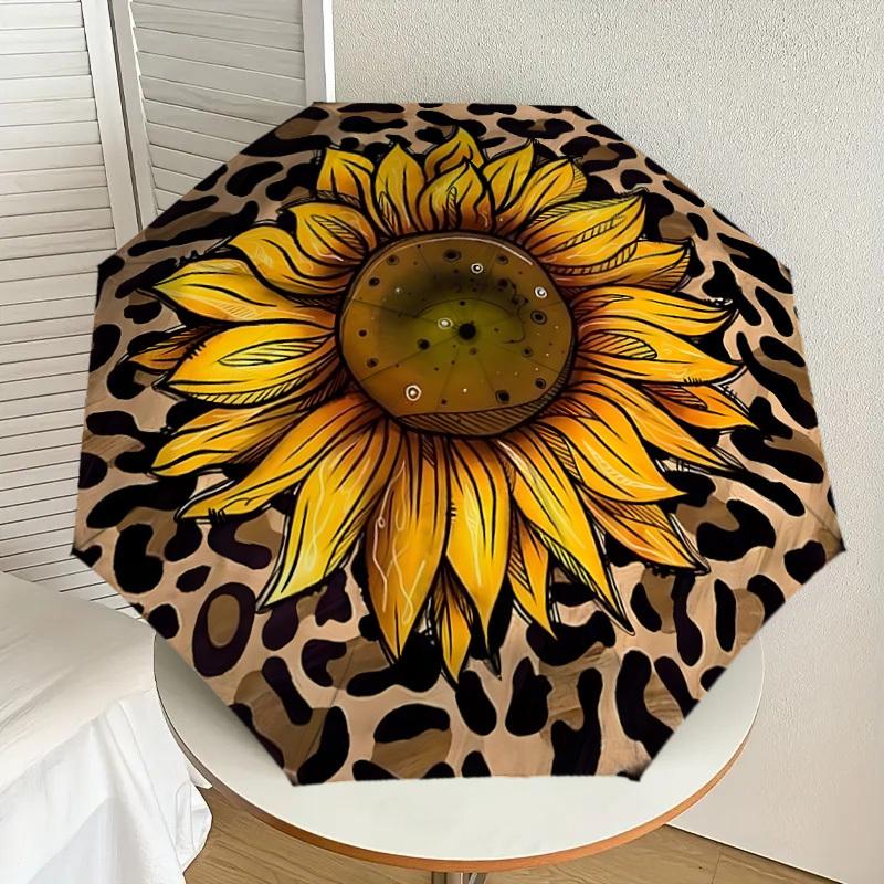 

1pc Sunflower Leopard Print Design Umbrella with Plastic Handle,Suitable for All Seasons Home Travel Outdoor UmbrellaDD1178