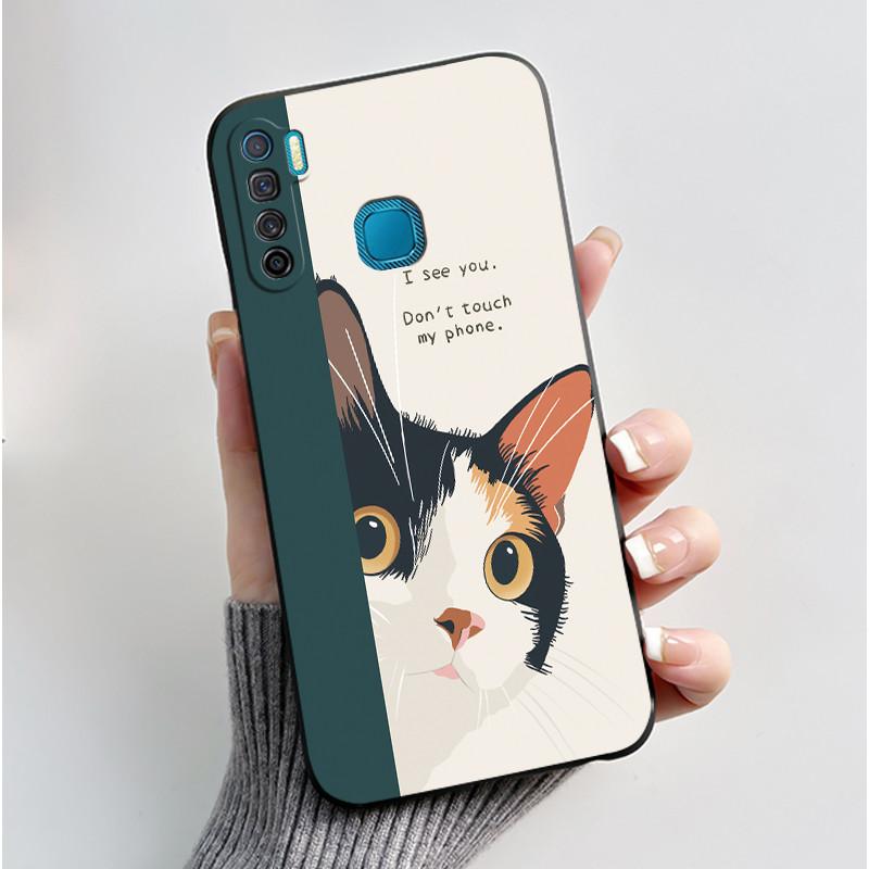 Handyhülle Für Infinix S5/S5 lite/X652/Camon 12 Air/CC6 Schwarz Niedliche Cartoons Bemalte Hülle Stoßdämpfer Weiche Stoßfeste Schwarze Hülle