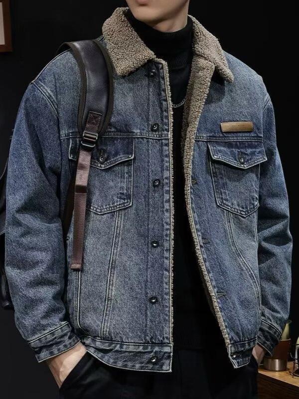 Men's Casual Cool Loose Denim Jacket with Lapel - American Retro Trendy Brand Workwear Coat