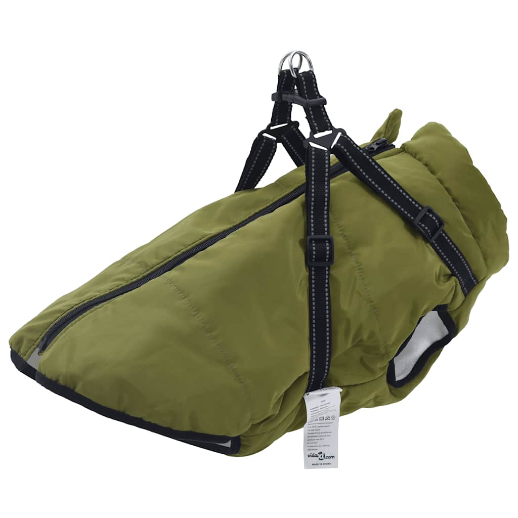 Dog Coat with Integrated Harness Waterproof and Reflective Army Green Size L44