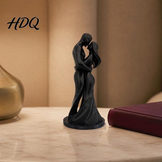 Smooth Curved Lines Decor 3D Printed Black & White Couple Hugging Statue Minimalist Modern Sculpture with Abstract Embrace Dust Wipe Figurine
