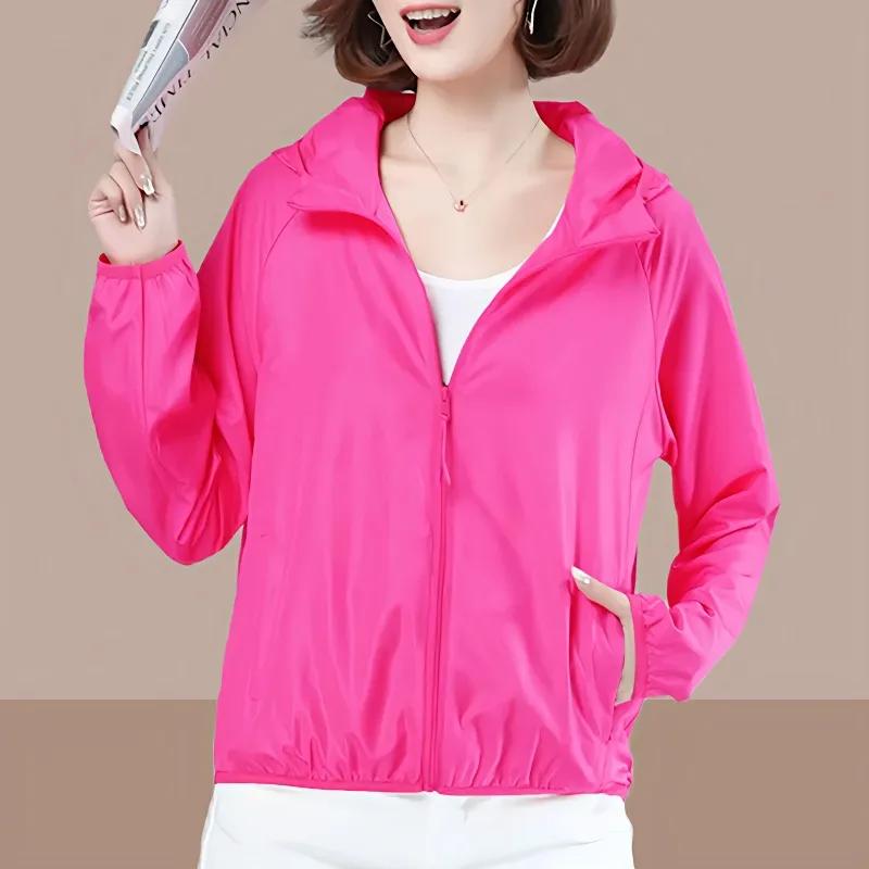 Women Sun Protection Clothing Summer Anti-Ultraviolet Coat Female Hooded Jacket Zipper Loose Outerwear