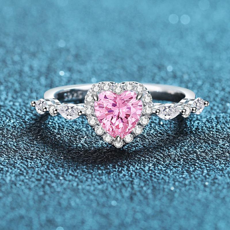 S925 Sterling Silver Heart-Shaped Multi-Colored Women s Ring with Full Diamond Design
