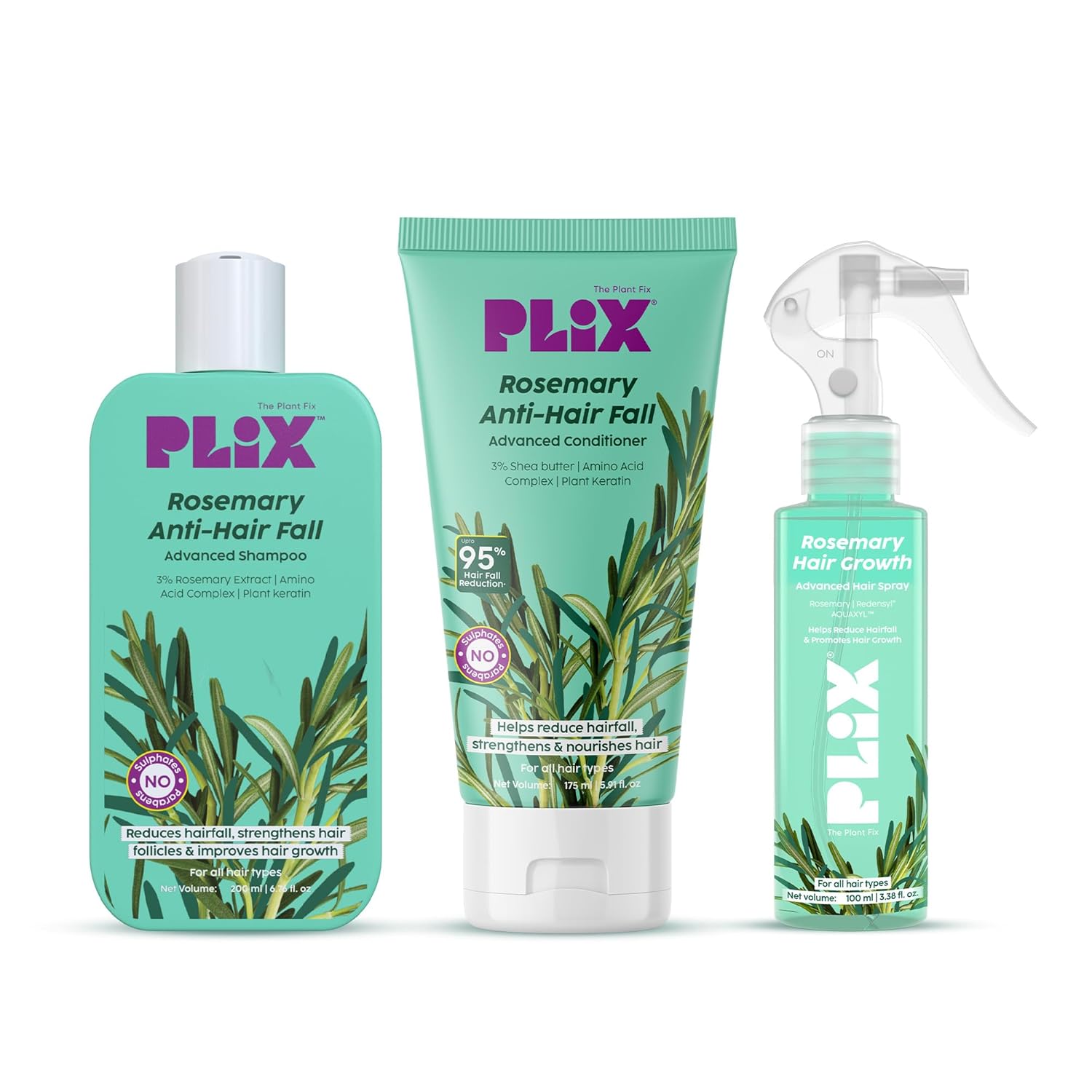 PLIX Улучшенный набор для роста волос с розмарином Fix The Plant, включающий спрей, шампунь и кондиционер против выпадения волос для ежедневного использования