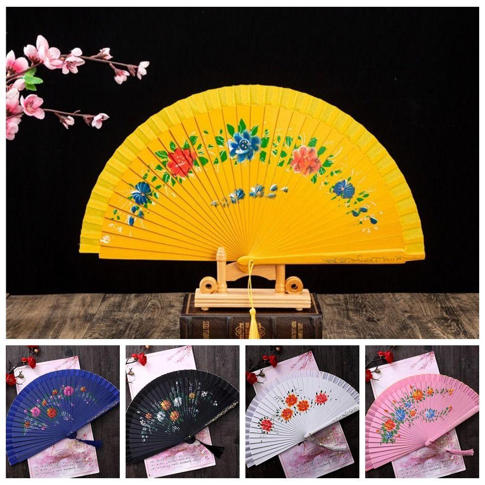 Wooden Dance Fan Double Sided Hand Painted Fan Elegant Folding Fan Performances