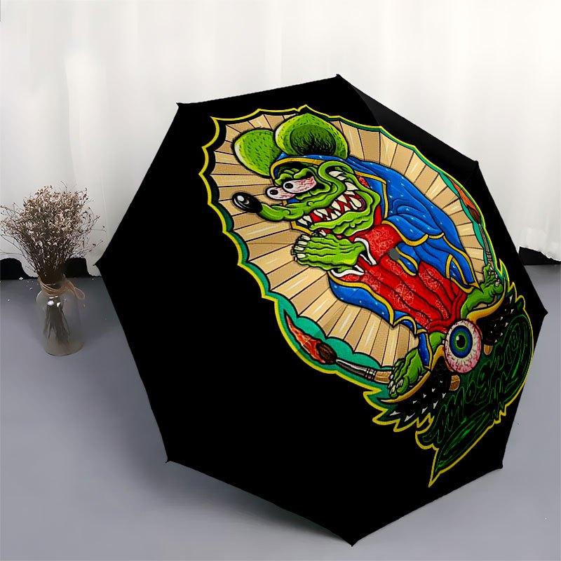 1pc Rat finks Automatic Opening/Closing Umbrella with Convenient Three-Fold Design, 8 Iron Ribs - for Outdoor Daily Use, Travel A02