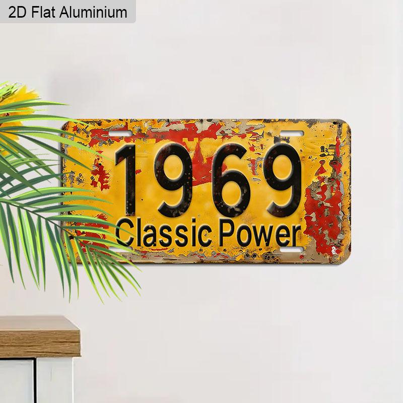 2D Flat 1pc Vintage Metal Aluminum Sign Decoration | 1969 Classic Power, 12'' × 6'' Retro Sign, Outdoor Plaque & Wall Art for Living Room, Man Cave