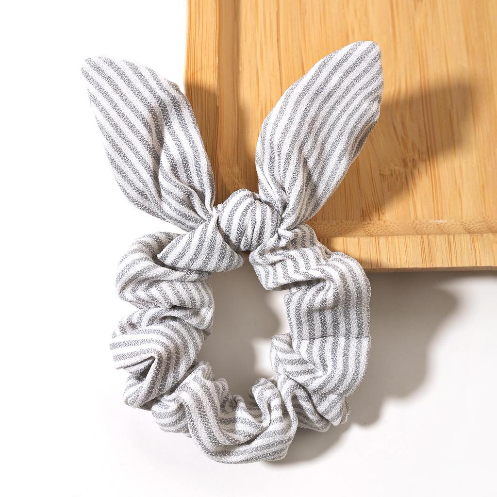 Striped Rabbit Ear Bow Headband - Pure Cotton Korean Style Elastic Hair Tie