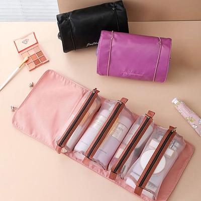 4Pcs In 1 Travel Cosmetic Bag For Women Zipper Mesh Separable Cosmetic Pouch Portable Folding Travel Storage Bag
