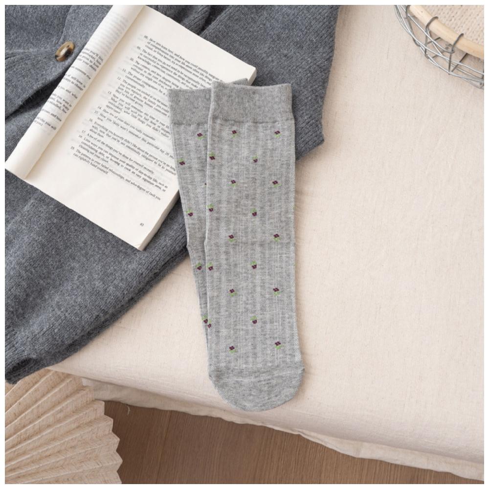 Women s Japanese-style Floral Knee-High Socks Korean Socks Ins Trending Spring Fall Women s Socks Puffy Socks Ballet-Style One Size серый