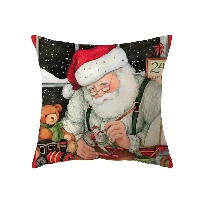 Christmas Atmosphere Santa Claus Print Pattern Cushion Cover Home Decoration Living Room Sofa Square Pillow Cover