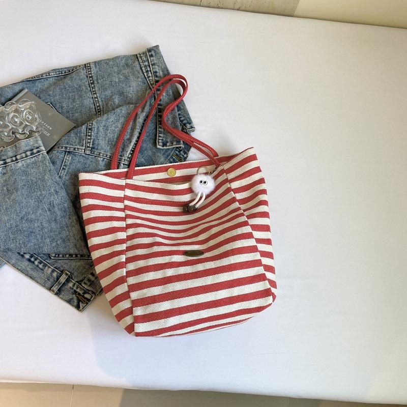 Striped Canvas Bag New Tote Leisure Bag Shoulder Large Capacity Shopping Bag Tote Bag