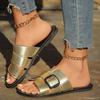 Fashion Summer Slippers For Women Flip Flops 2025 Women's Flat Bottomed Square Toe Pu Leather Sandals Ladies Slides Sandalias Mujer