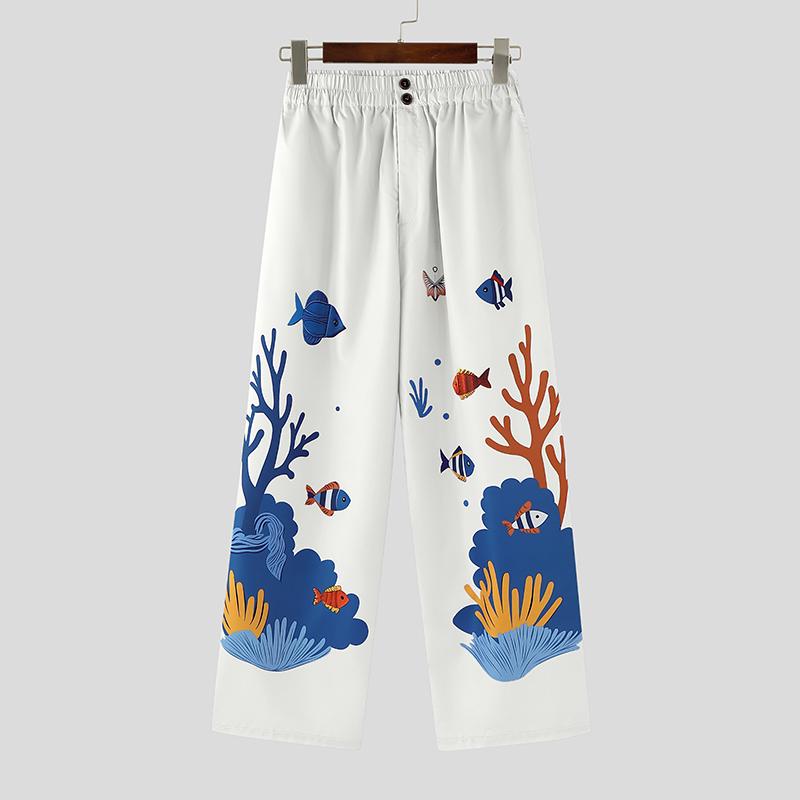 INCERUN Men Casual Loose Elastic Waist Printing Long Pants Trousers with Pockets