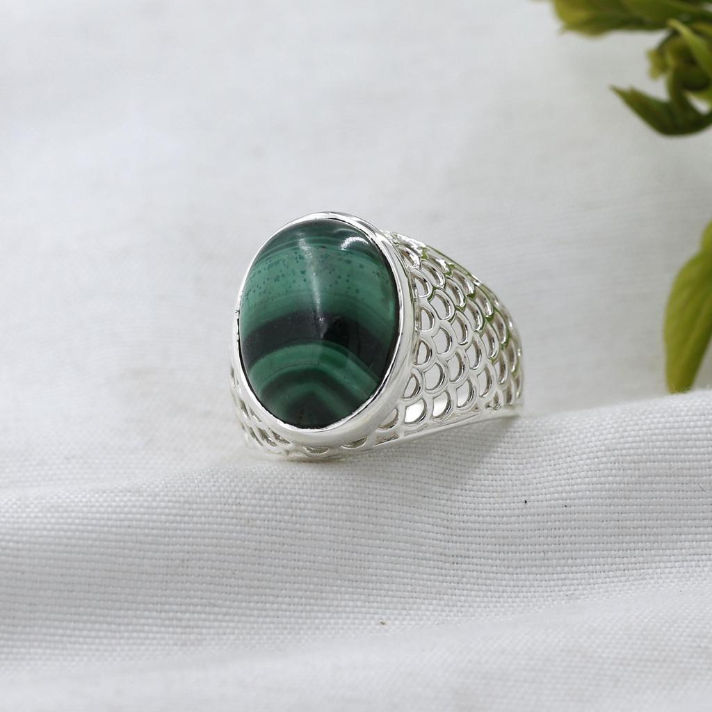 Malachite Gemstone Silver Ring, Pure 100% 925 Sterling Silver Fine Jewelry, Handmade Silver Ring, Unisex Ring Ar8928