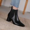 Krazing Pot Kravská kůže Zimní Špičaté špičky Silné střední podpatky Chelsea boty Dámské Nazouvací Velká velikost Retro Stručný styl Kotníkové boty