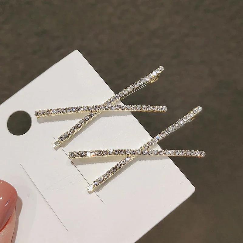 1pcs Cross Crystal Hairpins Rhinestone X Hair Clips Barrettes Simple Side Clip Bridal Headwear Girl Fashion Hair Accessories New