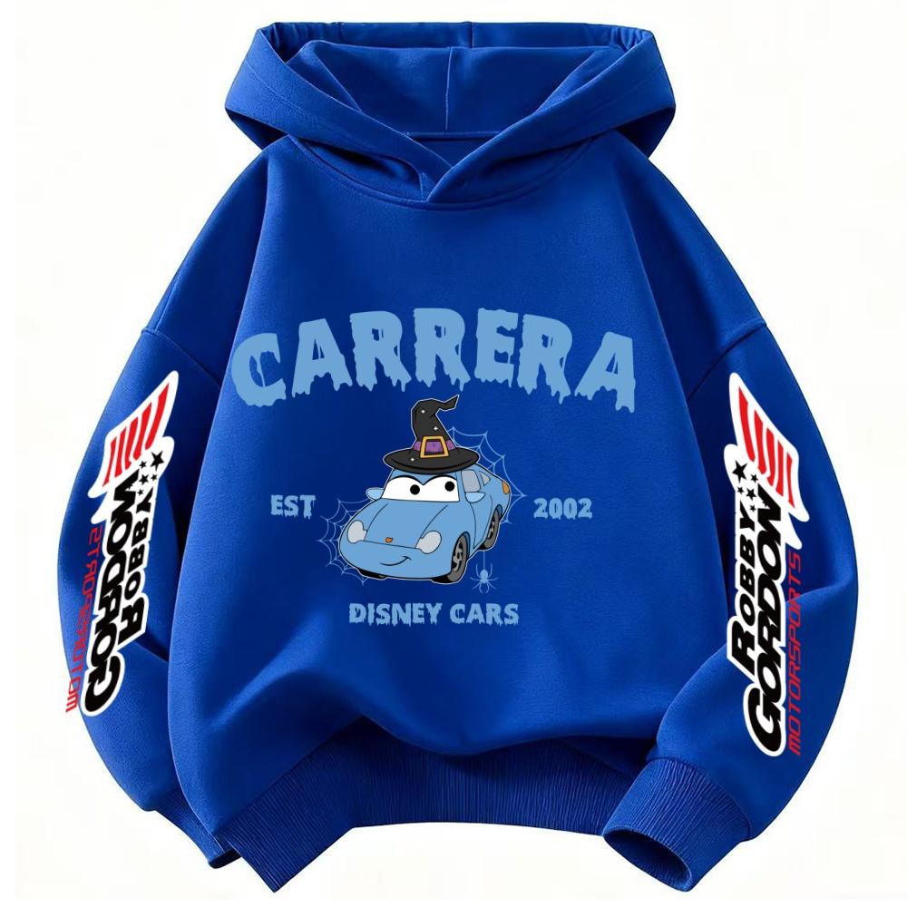 Car Cartoon Print Versatile Children Hooded Sweatshirt Boy Girl Autumn Winter Daily Outdoor Vacation Casual Warm Soft Sportswear