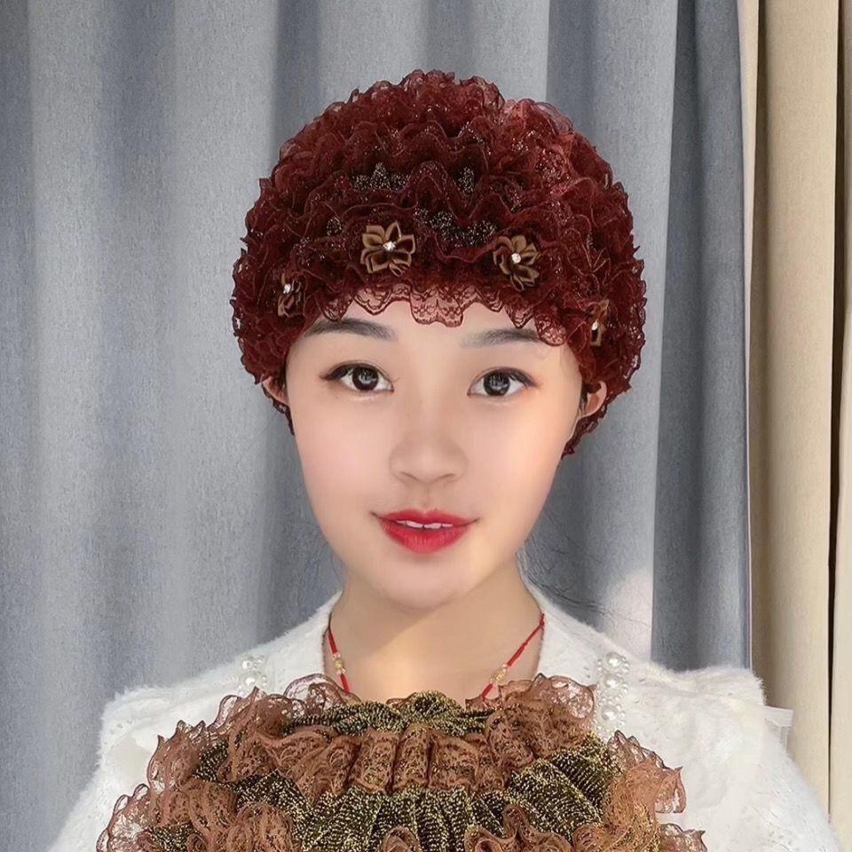 2025 Four Seasons Lace Hat: Windproof White Head Cover with Small Flowers