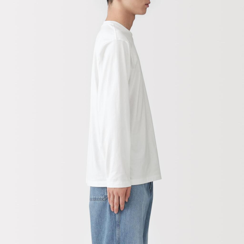 MUJI Jersey Knit Crew Neck Long Sleeve Size AB1L3A6S Men's T-Shirt, White, M,