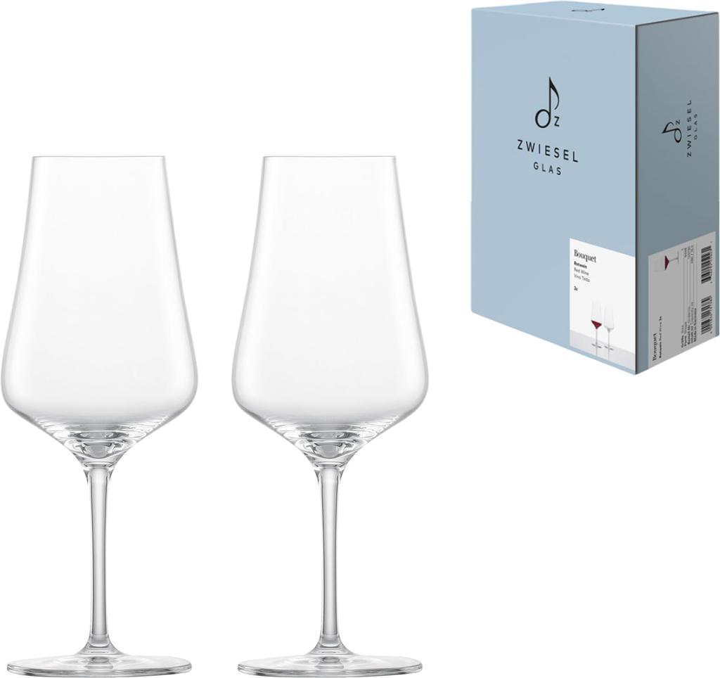 ZWIESEL GLAS Break-Resistant Wine Glasses, Bouquet Design, for All Types of Red Wine, Pair of 2, Machine-Made (m123736)