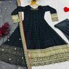Women's Black Mirror Work Flared Anarkali Gown Set with Dupatta