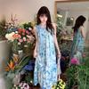 Seaside Vacation Atmosphere, Neck Strap Blue Floral Dress for Women's Summer Small Fresh and Sweet Long Dress