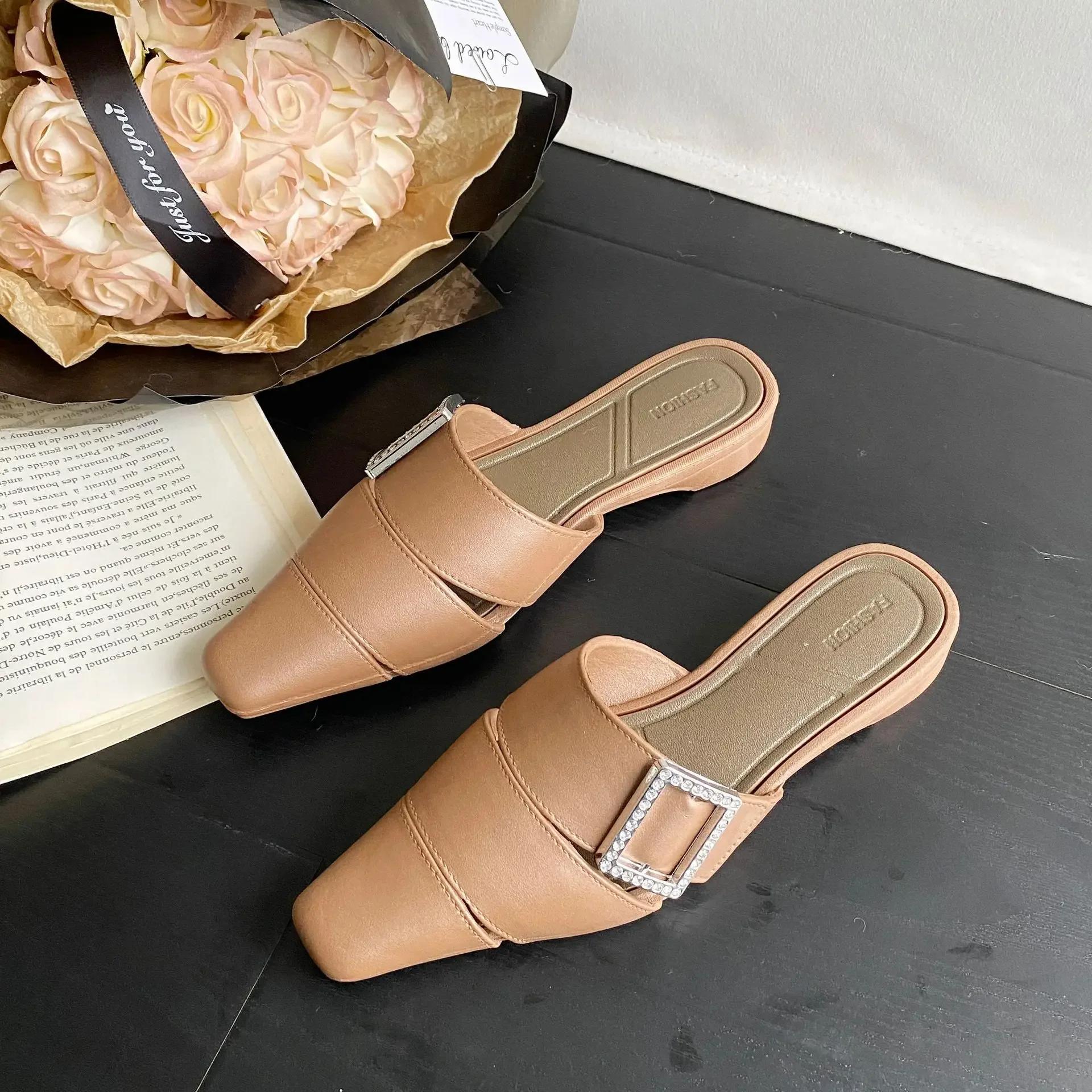 

Мода 2025 Лето Новые Женские Лоферы на Плоском Каблуке с Острым Носком, Украшенные Бриллиантами, Повседневная Обувь в Римском Стиле для Улицы 40-41 хаки