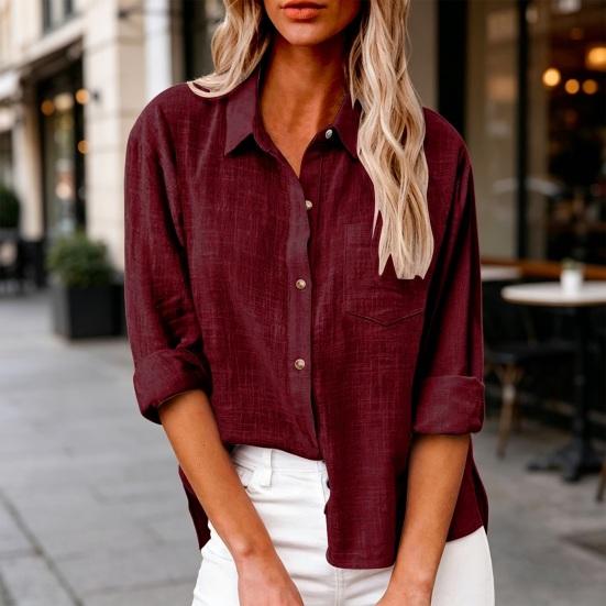 Women Shirt Lapel Long Sleeve Single Breasted Shirt Tops Pure Color Loose Fit Casual Shirt Work Party Daily Wear