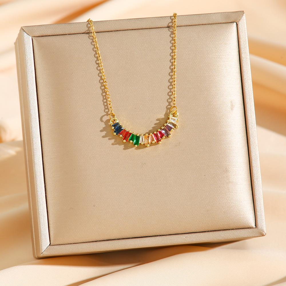 Personalized Colored Zircon Titanium Steel Necklace for Women Pearl Collarbone Chain Delicate Daily Party Jewelry Wedding Dating Accessory