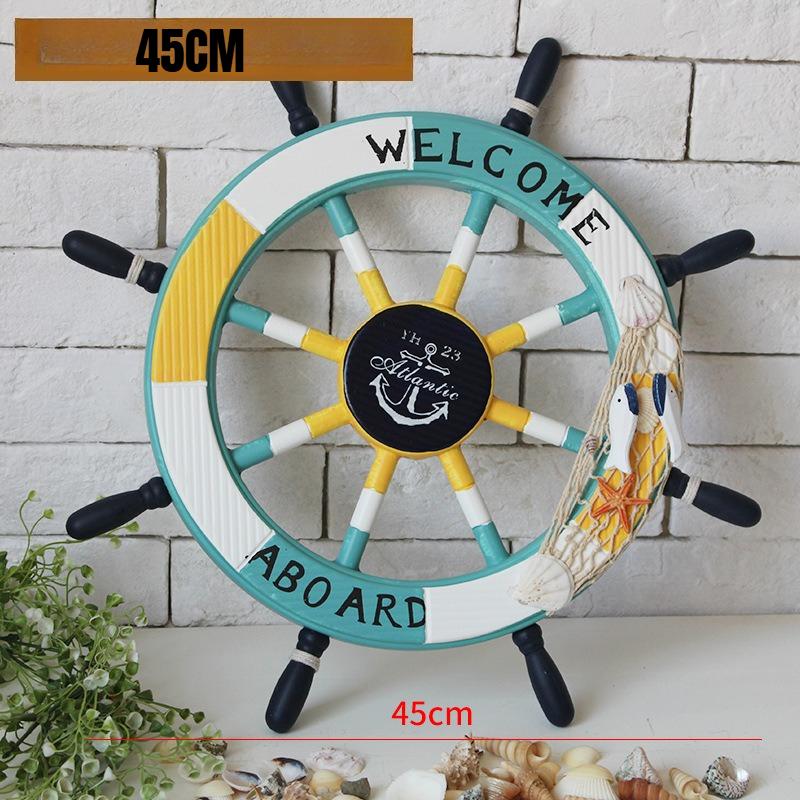 Mediterranes Holzschiffsraddekor 45cm Nautisches Ruder Handgefertigt Handwerklich Langlebiges Hängendes Ornament für die Wohnzimmerwand