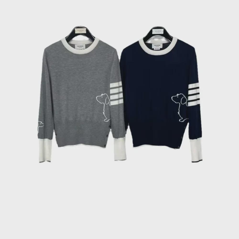 Classic Four-Bar Women's Puppy Jacquard Sweater - College Style, Long-Sleeved, Round Neck, Warm Bottoming Shirt