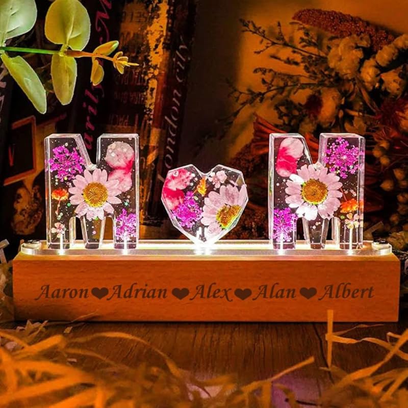 Amabery Custom Mom Photo Night Light Custom Photo Print Personalized Mom Acrylic LED PicturesLamp, Mother's Day Night Light Gift, Mom Grandma