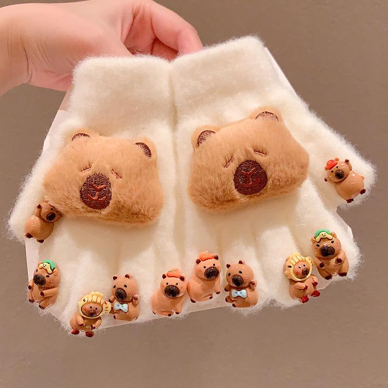 Children's Gloves Winter New Girl's Five Finger Cover with Velvet for Warmth and Warmth