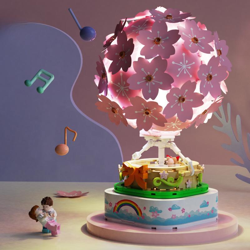 Japanese Street View Sakura Hot Air Balloon Compatible Building Blocks Girls Children Toys Gifts