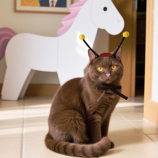 Bee Headwear with Antenna Ears Cat Dog Headpiece with Ear Holes Pet Headwear for Cats Small Dogs Bichon Festive Party Dress-up