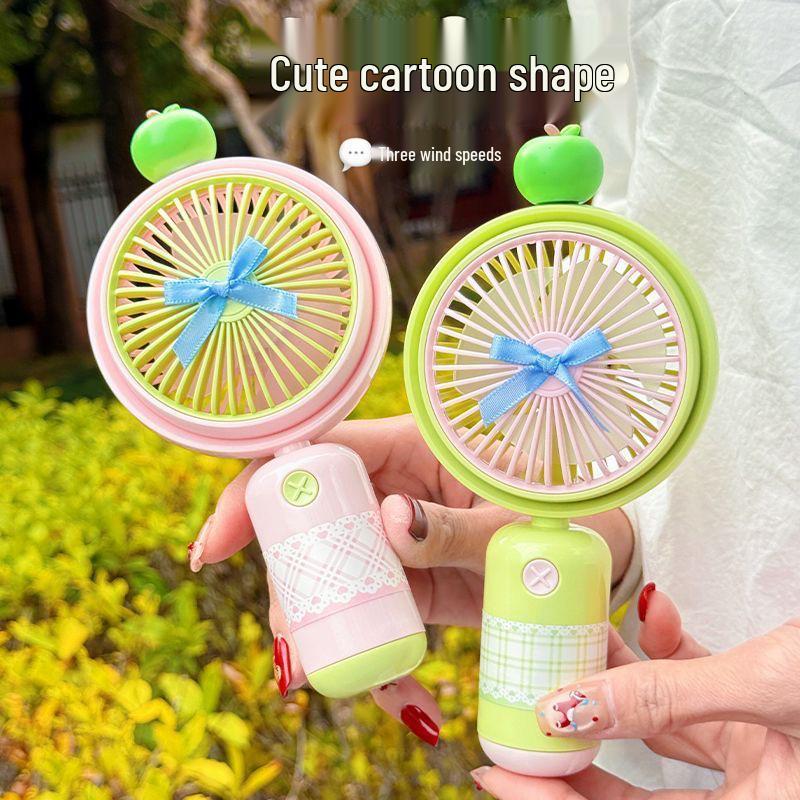 Qingpingguo Outdoor Travel USB Rechargeable Handheld Cartoon Fan, Three-Speed Desktop Fan.