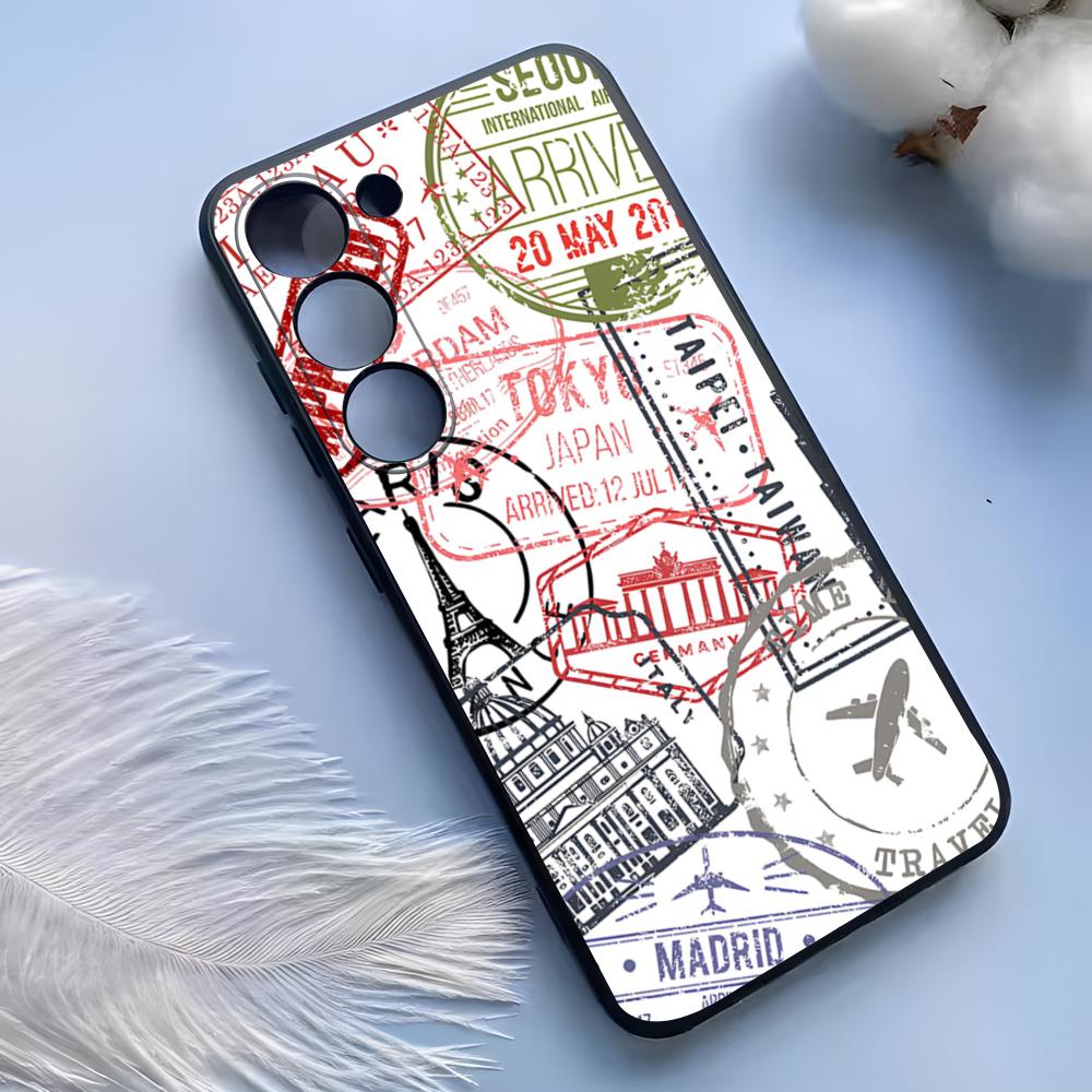 Vintage Stamps Phone Case For Samsung S25 Ultra S24 S23 S22 S21 S20 Plus Fe Galaxy A54 A53 A34 A25 Silicone Cover