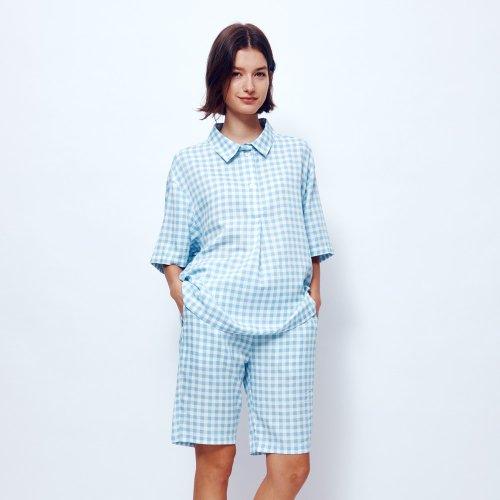[Sunday Lounge] Unisex Lilac Blue Check Loungewear Short Set SJMBB701-LB [Shipped from Korea] 100% Authentic