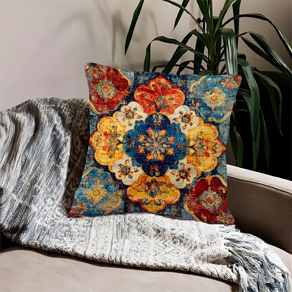 Dubbelzijdige Vintage Perzische Tapijt Print Kussenhoes Kleurrijke Bloemige Medaillon Zachte Plaid Kussenhoes Voor Boho Huisdecoratie Cadeau