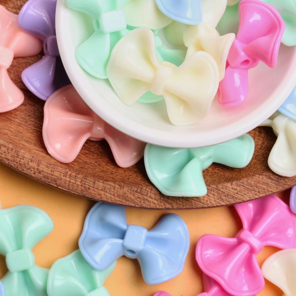 500g About 260pcs Cream Bow Beads Candy Color Perforated Pendant Acrylic 23.2*31mm