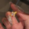 Sparkling High Carbon Diamond Open Ring Elegant Pink Pigeon Egg Yolk Design for Women